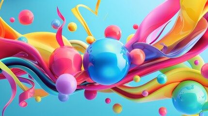 Neon colored abstract art in a fun and playful 3D style  AI generated illustration