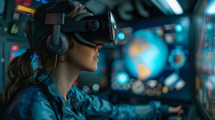 A person using a virtual reality headset for gaming and entertainment, diving into immersive worlds powered by cutting-edge tech.