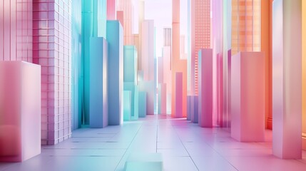Pastel-colored buildings in an abstract 3D render  AI generated illustration