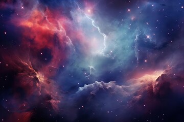 Naklejka premium A beautiful space nebula with bright red, blue and purple colors.
