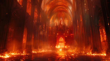 Fire in cathedral, nightmare scene