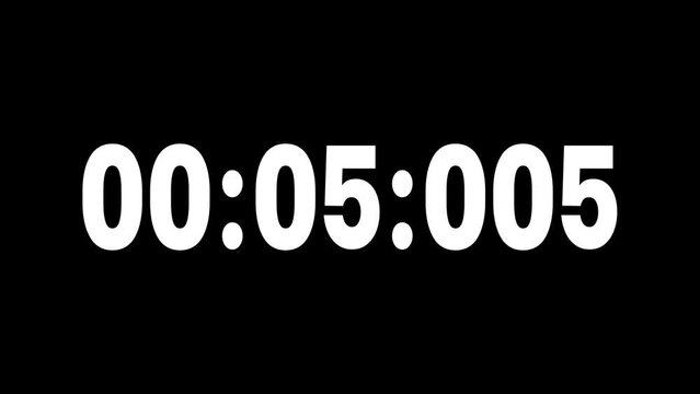 Clock with white numbers on black background display. Digital timer starting from 0 seconds to 10 minute