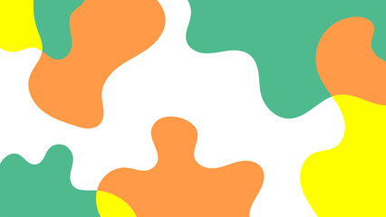 Abstract colorful frame of hand drawn organic shapes. Liquid green, yellow and orange blobs on beige background with copy space