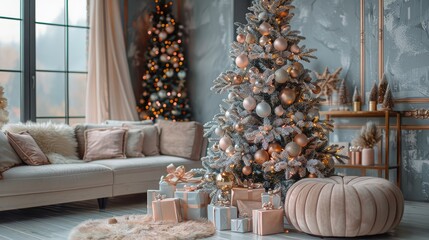 Glamorous Holiday Vibes: Modern Luxury Living Room with Christmas Tree
