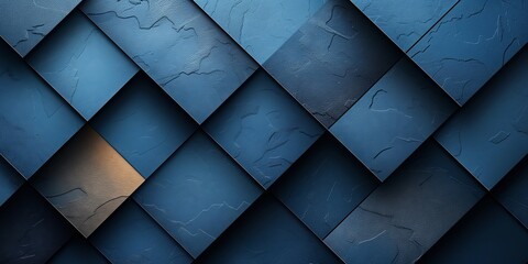 Closeup of a grey composite material wall with electric blue geometric pattern