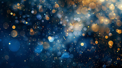 Whispers of blue and gold abstract forms mingle with sparkling bokeh lights, setting the stage for a magical New Year's Eve celebration. Ai generated - obrazy, fototapety, plakaty