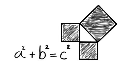 pythagorean theorem with right triangle, Pythagoras theorem triangle, Math formula, Handwritten, the square of the hypotenuse side is equal to the sum of squares of the other two sides