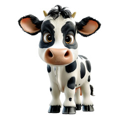 Adorable dairy cow character, isolated on white background. 3d illustrations style.