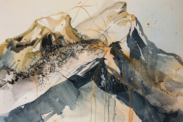 Abstract paint snow mountain landscape earth tones grunge texture.