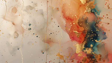 abstract painting fluid splash technique beige and soft orange tone with gold accent dark blues tones, copy space for text, grunge and luxury style.