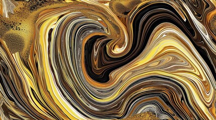 Gold fluid art marbling paint flow curve