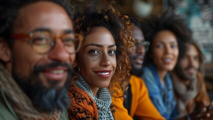 Group of diverse individuals in studio setting conversing and connecting positively. Concept Studio Portraiture, Diverse Group, Positive Interaction, Connecting Conversations, Social Encounters