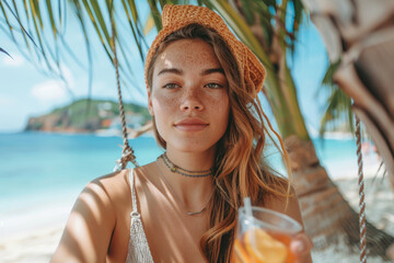 Young Woman Enjoying Summer in Tropical Setting
