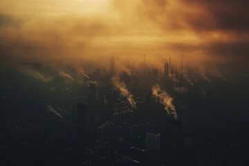 View of a city smog pollution architecture cityscape.