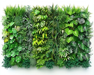 A lush green wall of various tropical plants and ferns.