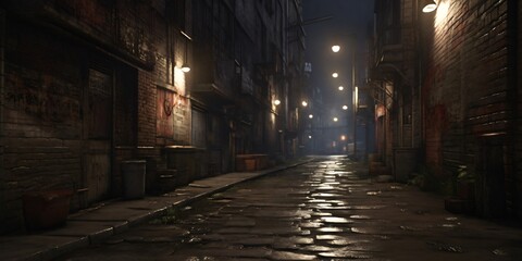 Fototapeta na wymiar Dark alleys, lurking shadows, and a sense of impending danger. fear in the dark.