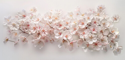 A high-definition portrayal of isolated light pink Sakura cherry blossoms, each bloom captured with exquisite precision against a clean, white surface, evoking a sense of purity and tranquility.