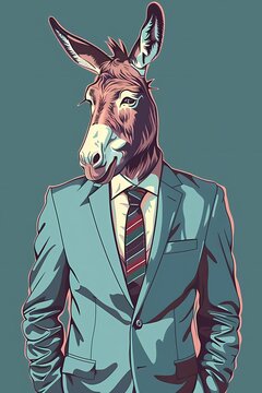 donkey with a human body wearing a jacket. Vector illustration. Hipsters. Clothing and accessories. A man in a business suit.