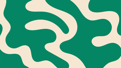 Simple liquid abstract background with green and beige wavy lines pattern. Groovy backdrop in retro 60-70s style. Cool funky ripple stripes design