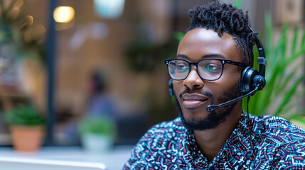 A dedicated customer service representative in a professional setting, wearing a headset and engaging in a clear and patient conversation with a customer