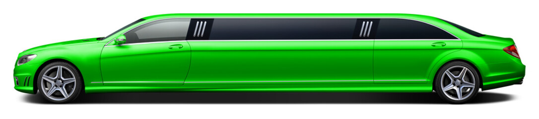 Modern green limousine on a transparent background in png format.