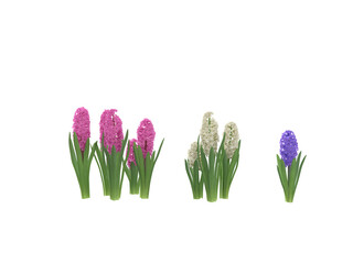 Collection of vases with yellow flowers, pink, peach blossoms, daisies for interior design 3D...