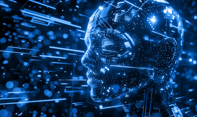 Concept illustration of virtual holographic projection robot