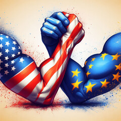 Arm wrestling USA x NATO, illustrative, drawing, illustration, strong arms, muscles