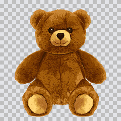 Bear toy realistic vector illustration on transparent background. Cute soft doll. Fashion print or poster design element - 796724451