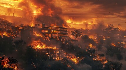 Fireresistant materials and smart building designs are being adopted to prevent and control wildfires, minimizing environmental and property damage, science concept
