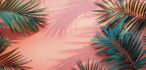 Close Up of a Palm Leaf on Pink Background
