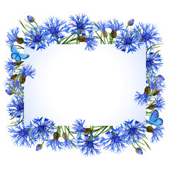 Rectangular banner with Summer blue Flowers