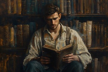 Young man reading a book