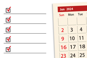 2024年6月カレンダー+チェックボックス - obrazy, fototapety, plakaty