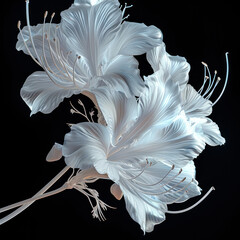 3D ing of a white flower with delicate petals on a stark black background, elegant and striking contrast