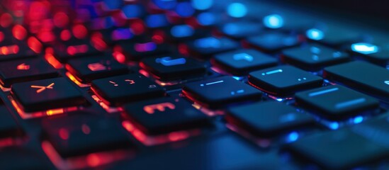 keyboard close up buttons colourful, led light  gaming notebook laptop