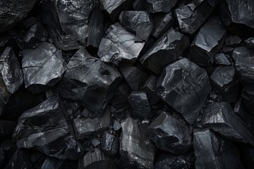 Close-up of coal texture, high-contrast monochrome detail of the mineral's structure, suitable for energy, nature, and industrial themes.

