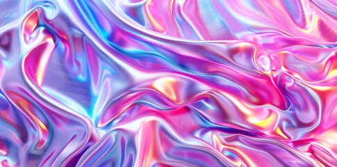 3D render of a colorful iridescent holographic background. Colorful abstract fluid liquid waves with a hologram effect, holography, a shiny wavy cloth texture.