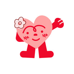 personnage en forme de cœur fleuri saluant