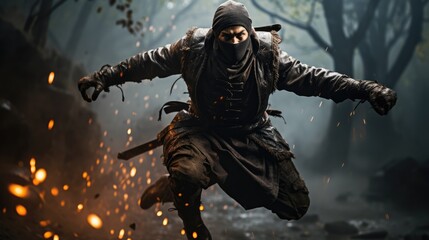 a portrait of a ninja leaping through the air, AI Generative
