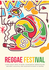 dreadlock reggaeman smoking ganja concept. abstract prehistoric images reggae festival template poster vector illustration.
