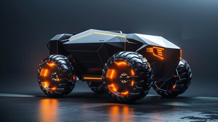 Futuristic Vehicle With Glowing Wheels and Wings - obrazy, fototapety, plakaty