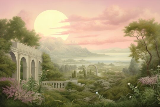Illustration of landscapes painting art architecture.