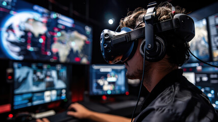 A Man Wearing a Headset Playing a Video Game