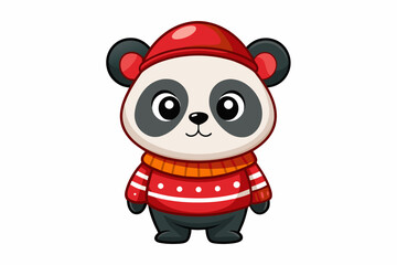 cute-little-panda-in-a-christmas-red-sweater-carton vector illustration