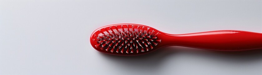 Bright red hair styling tools, a comb and dryer, lie isolated on a crisp white background - obrazy, fototapety, plakaty