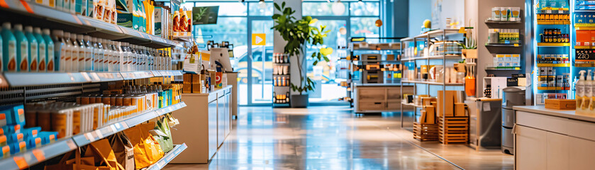 A sustainability audit in a retail store, evaluating products for EPR compliance, reusability, and ecological footprint - obrazy, fototapety, plakaty