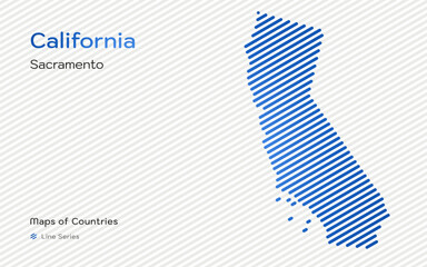 California Map with a capital of Sacramento Shown in a Line Pattern	