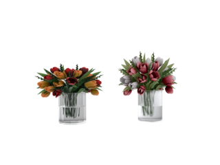 Collection of vases with yellow flowers, pink, peach blossoms, daisies for interior design 3D render for interior decoration. Collezione di vasi con fiori gialli, rosa, fiori di pesco, margherite. 	