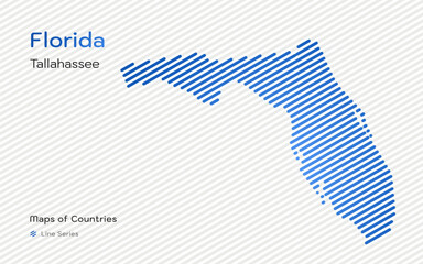Florida Map with a capital of Tallahassee Shown in a Line Pattern	
